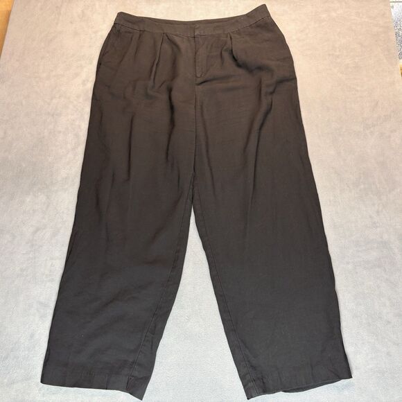 Eloquii Womens Pants Size 16 Solid Black Wide Leg Cropped Pleated Front Pockets - Picture 1 of 7
